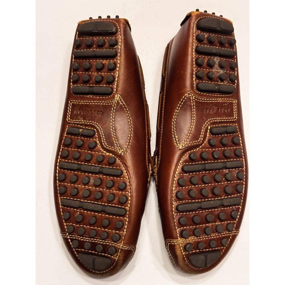 Size 10 Cole Haan Brown Leather Driving Mocs Rubber Nubs Moccasin Slip On - Picture 6 of 9